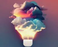 Lightbulb graphic with clouds