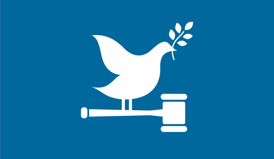 Icon showing a graphic of a dove holding a holly branch, while sat on a gavel