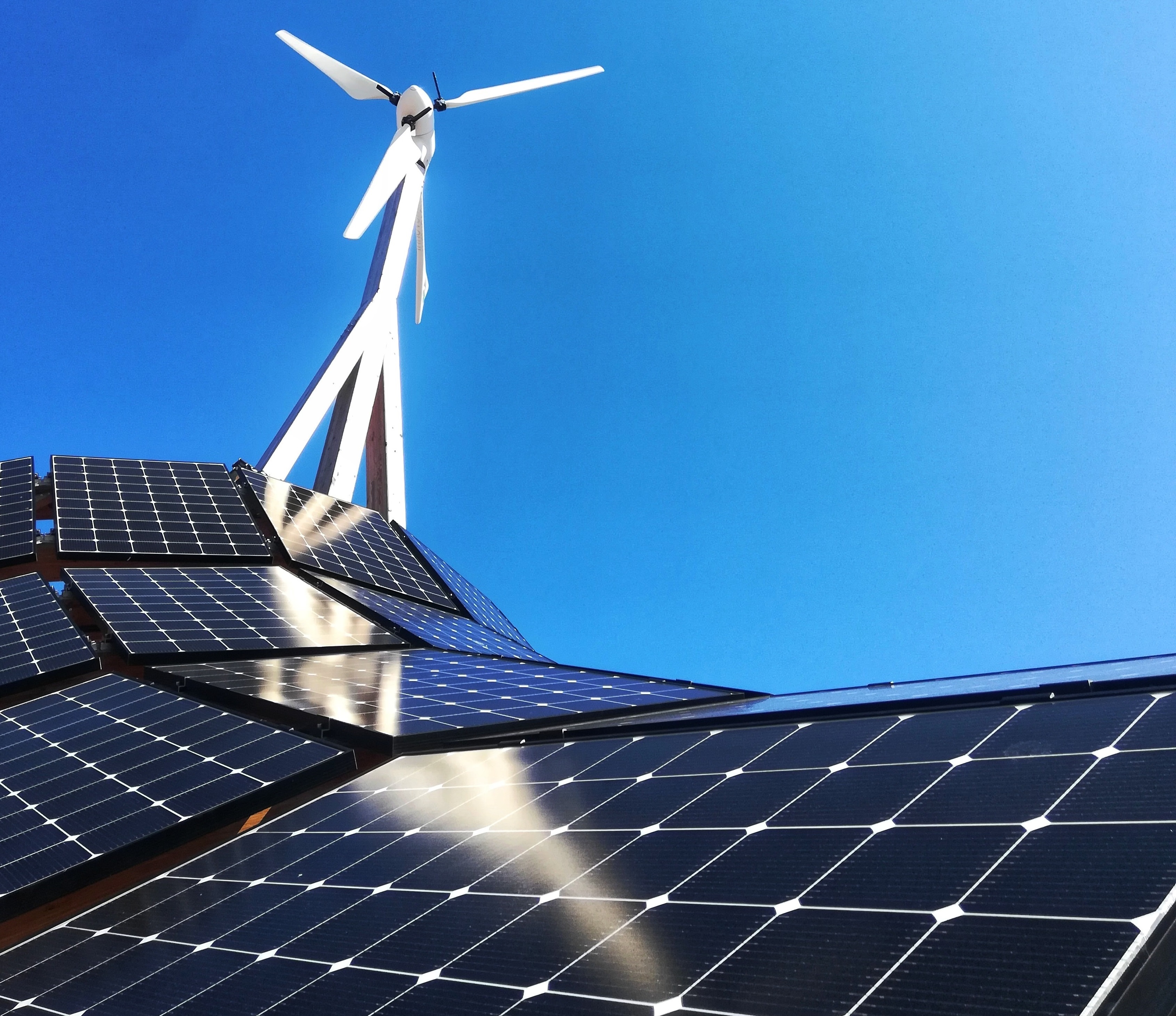 wind turbine and solar panels