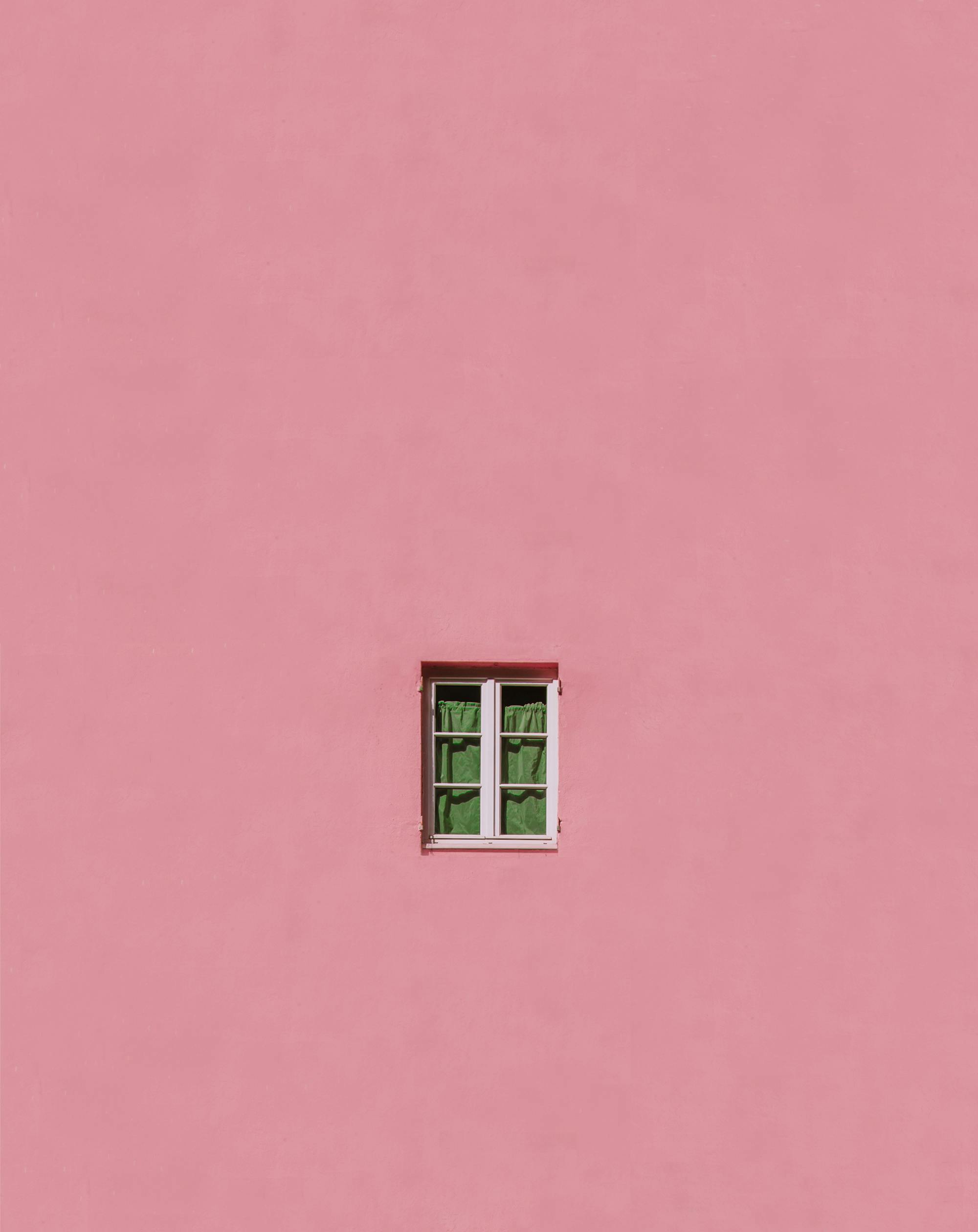 Pink wall with green window