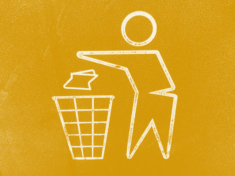 icon person throwing paper in bin