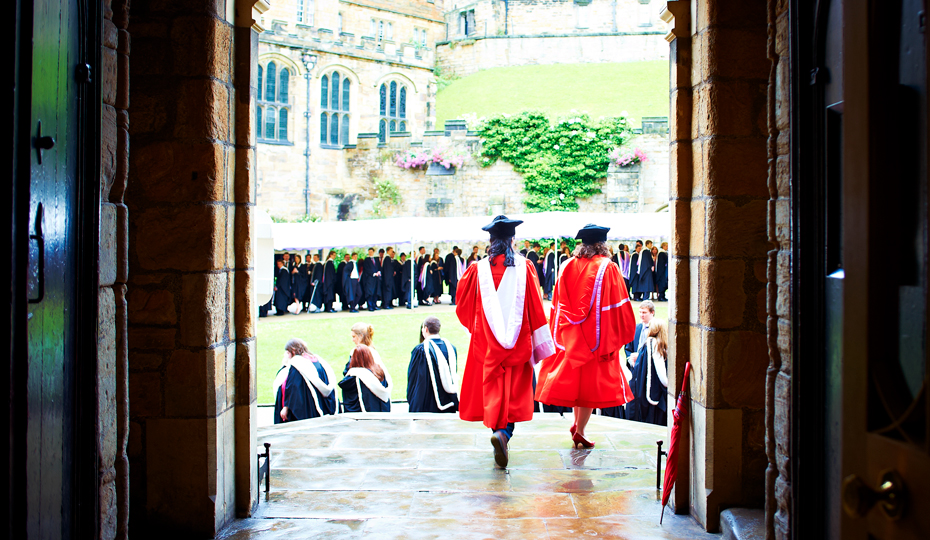 Graduating students lining up in the Castle courtyard