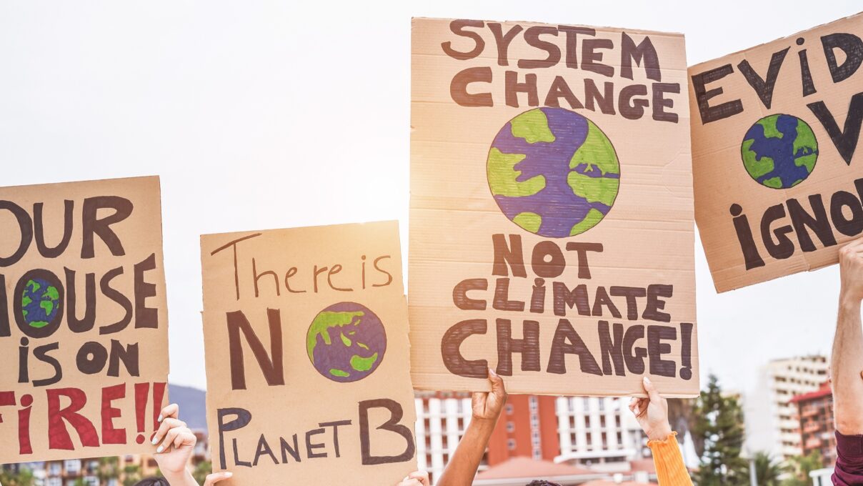 Posters with messages about climate change