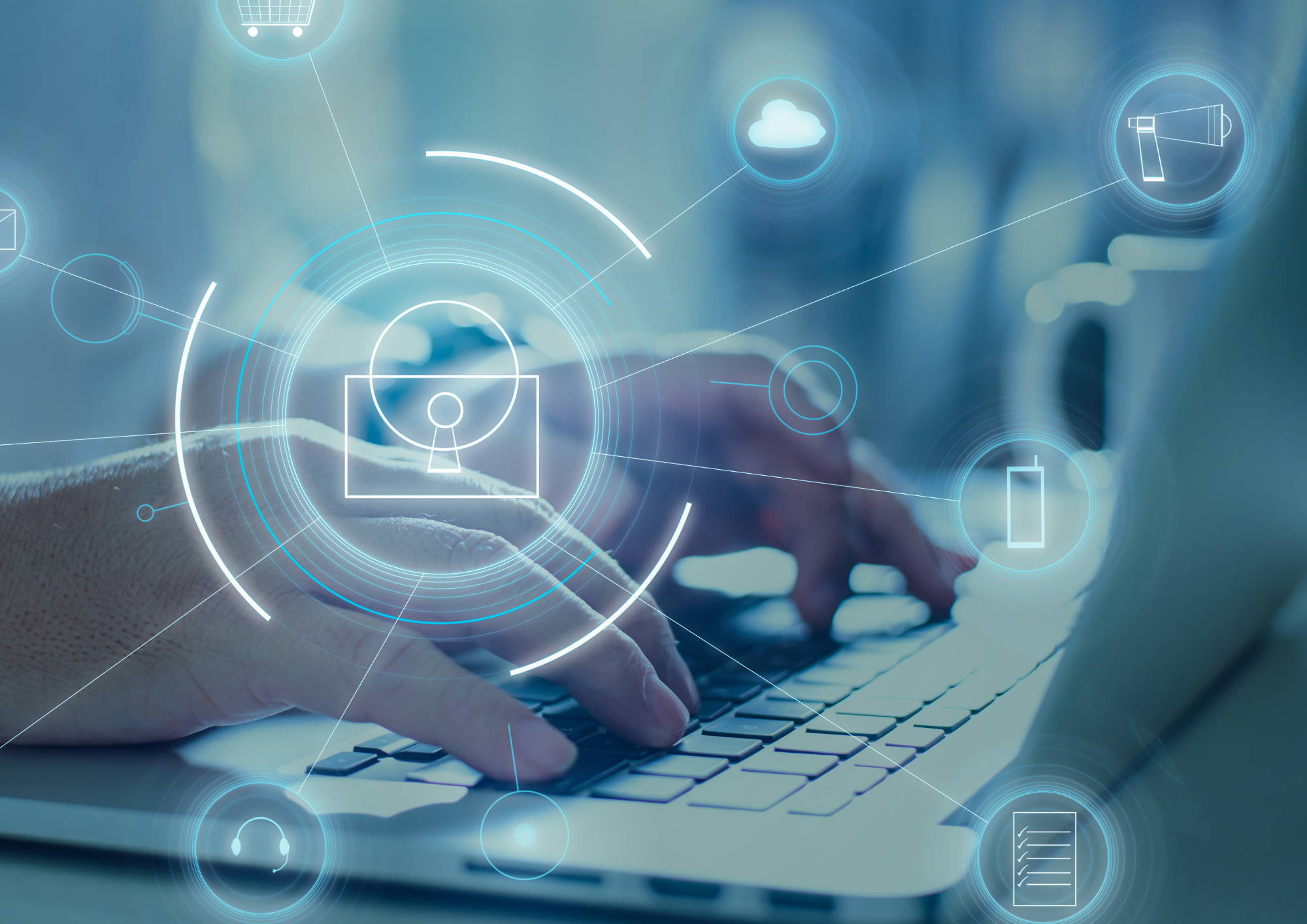 two hands typing on a computer keyboard