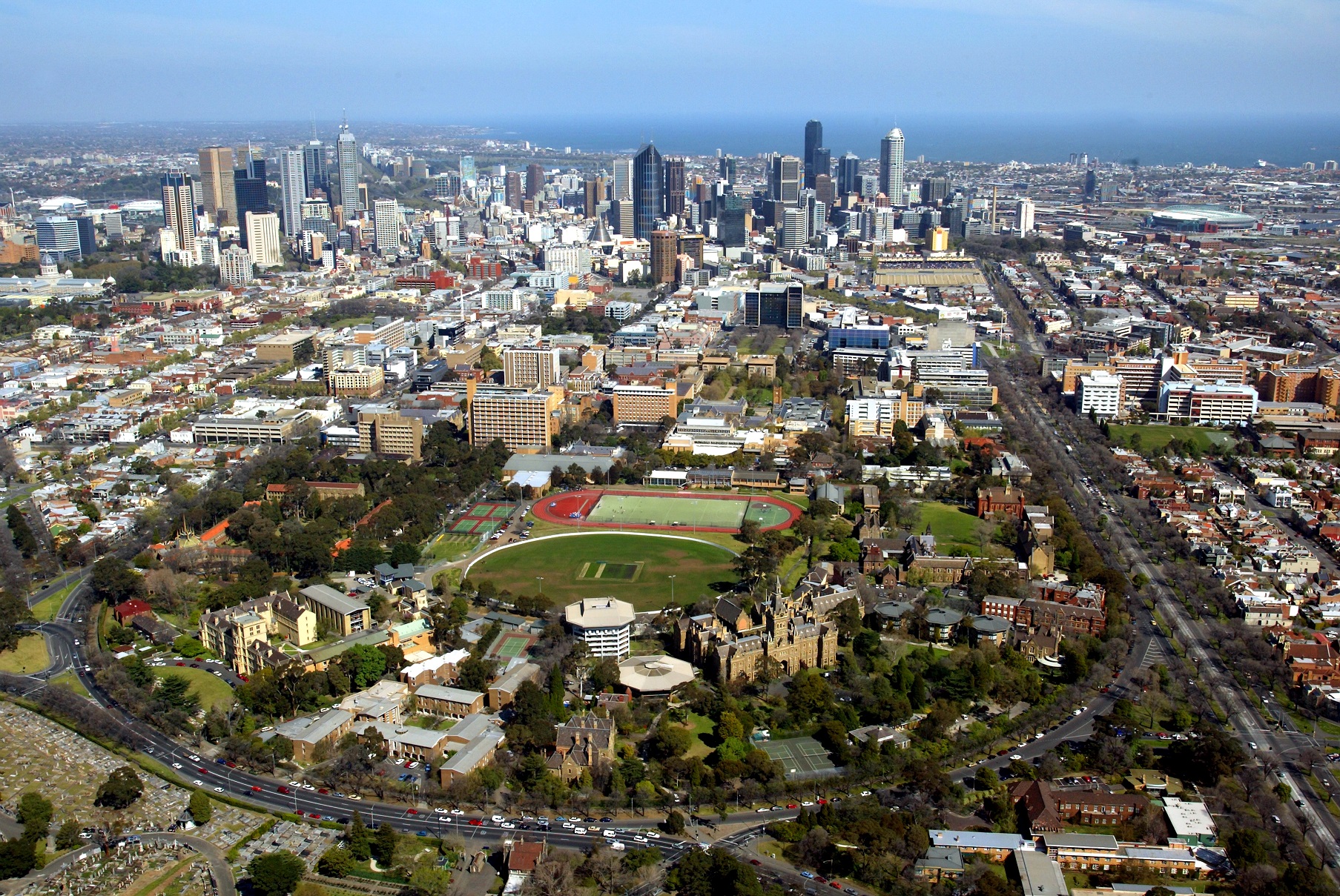 An aerial view of Melbourne