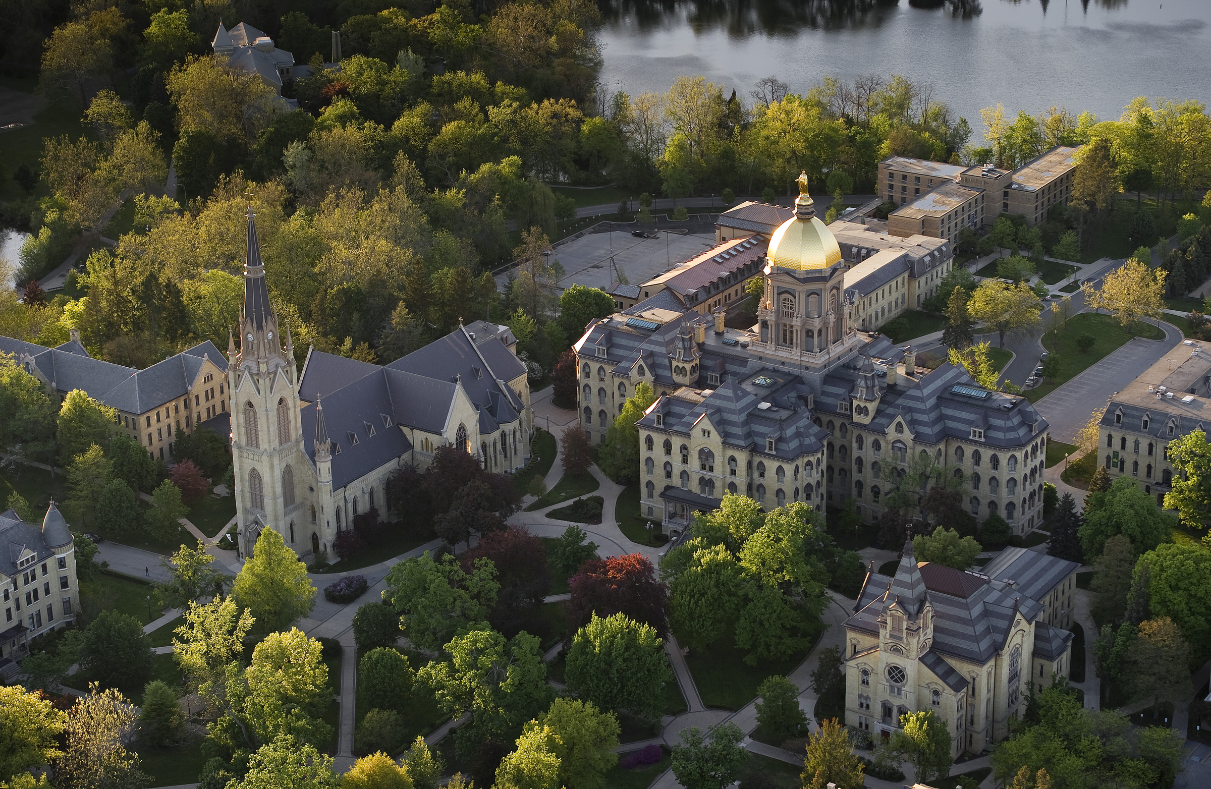 Aerial photo of the main Notre Dame University campus