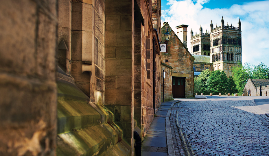 Owengate, on the way to Palace Green with Durham Cathedral in the background
