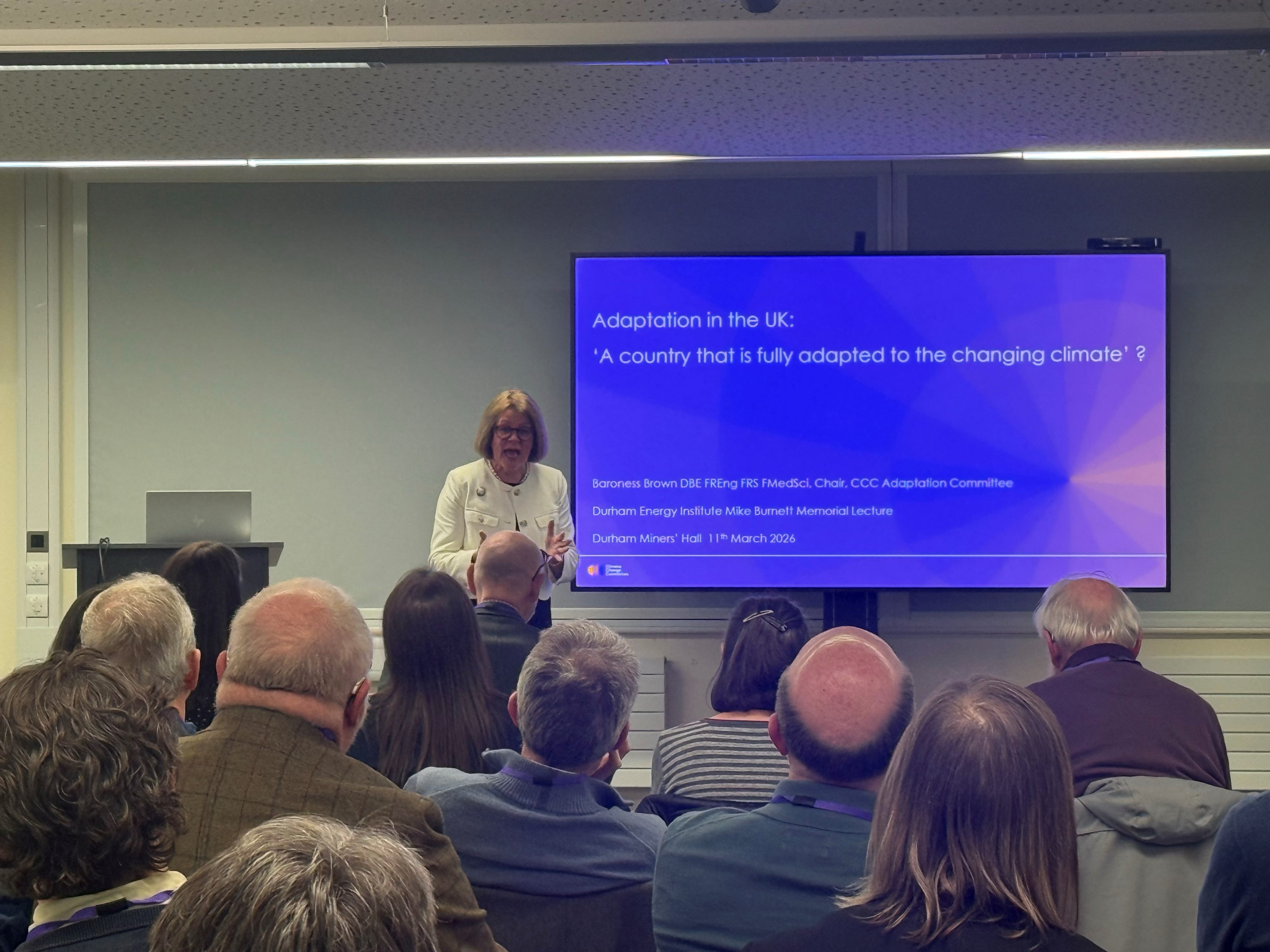 Lady delivering lecture to people