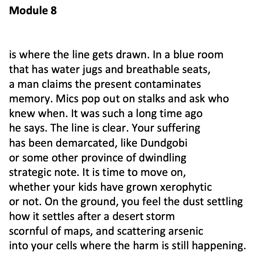 Module 8 by Christy Ducker. If you are unable to view this poem, please see the main text for a link to a Word document containing the poem.