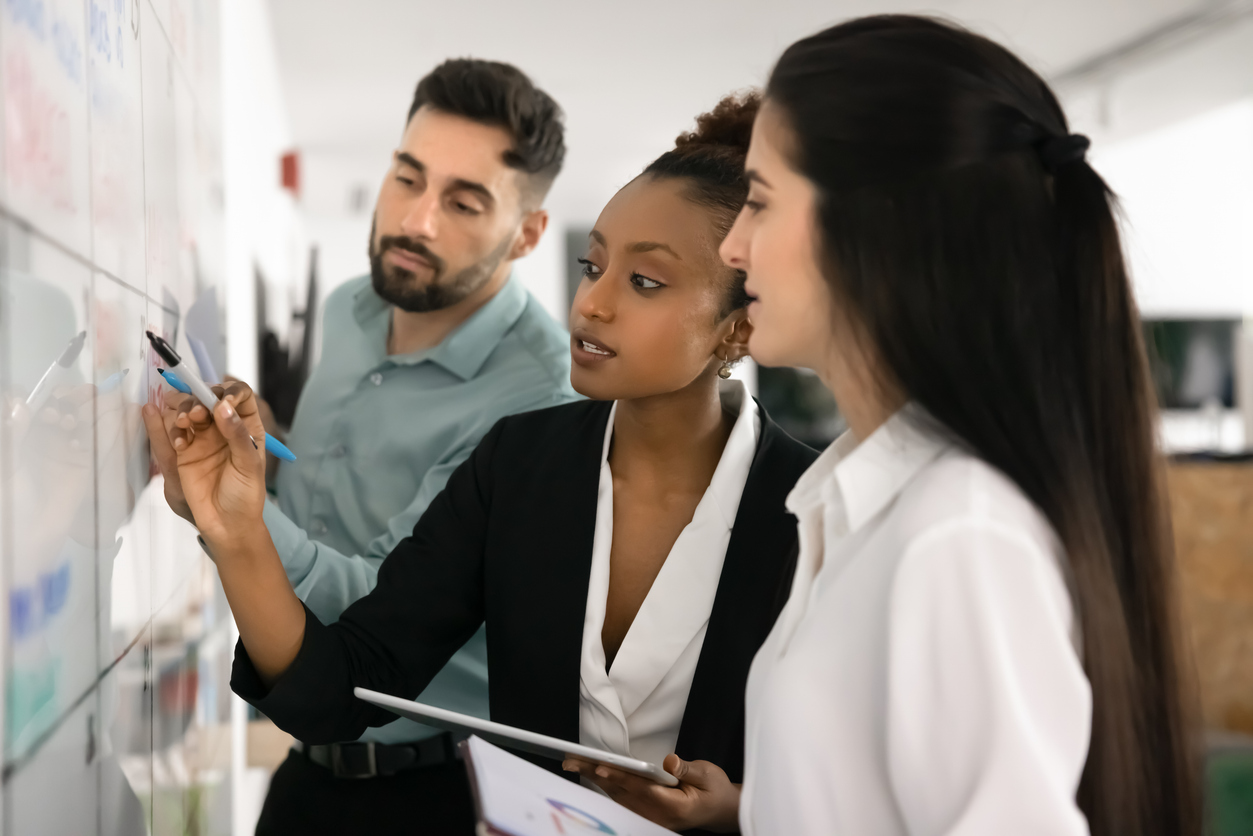 People working together on a whiteboard
