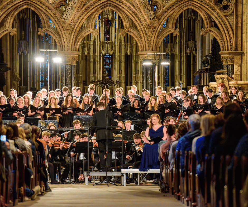 Members of Choral Society sing the finale of Beethoven's Ninth Symphony